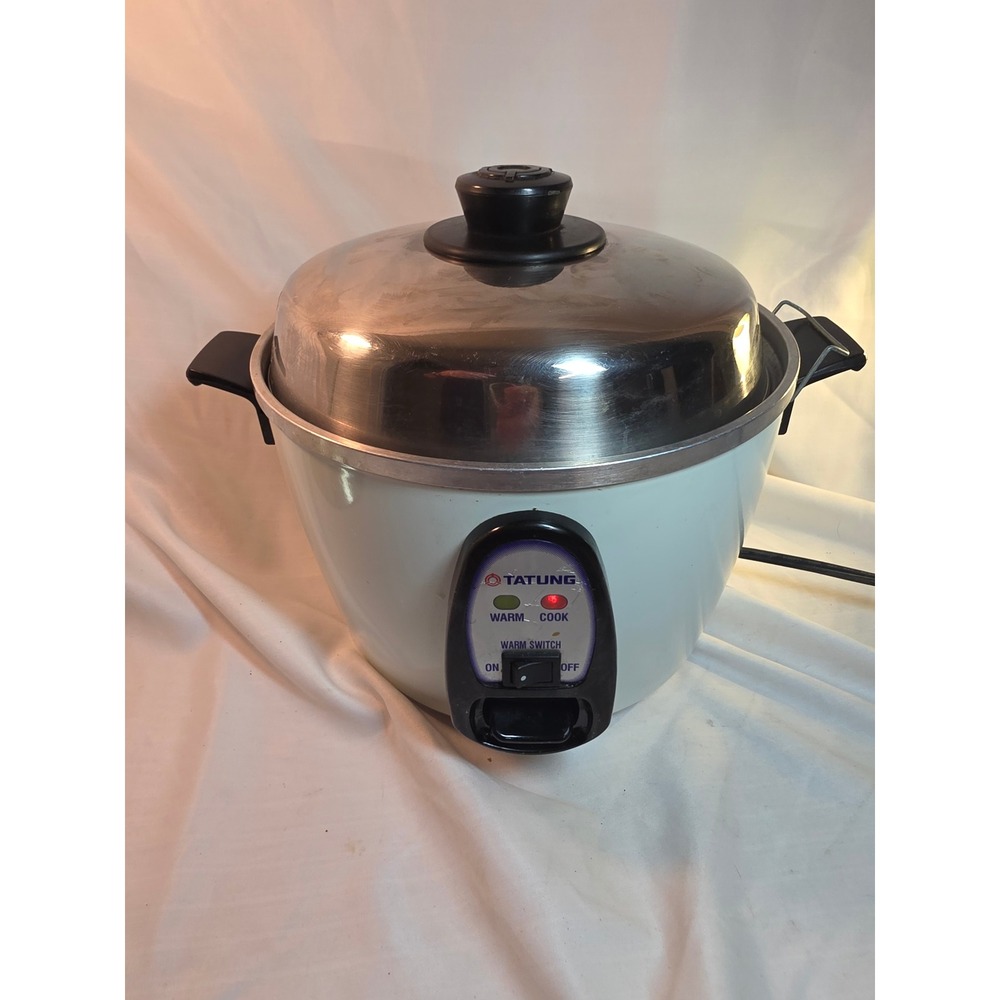 Tatung Rice Cooker Steamer White Stainless Steel Lid Multi-Functional 1-Switch